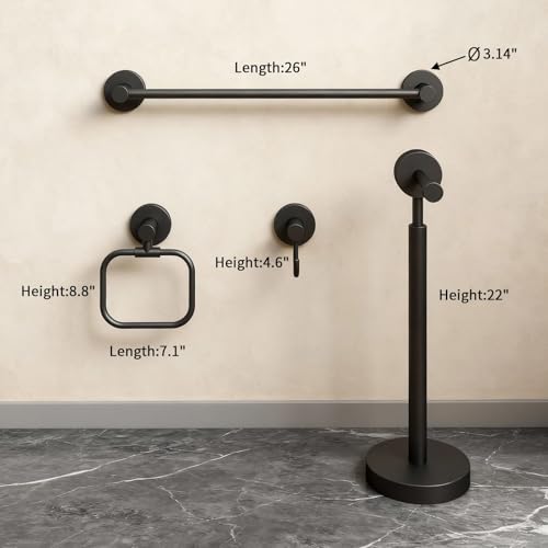 4-Piece Bathroom Set with Privot Toilet Paper Holder | All-in-One Wall Mounted Hardware Combo, Matte Black - size: 4-Free standing