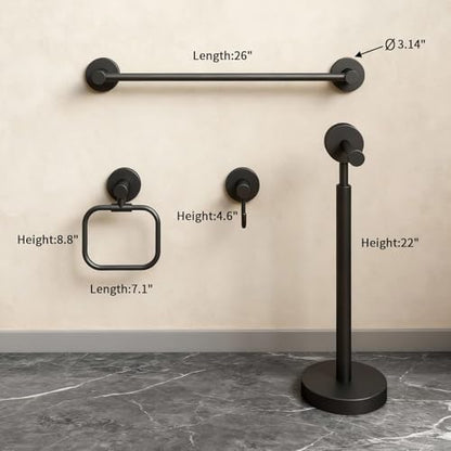 4-Piece Bathroom Set with Privot Toilet Paper Holder | All-in-One Wall Mounted Hardware Combo, Matte Black - size: 4-Free standing