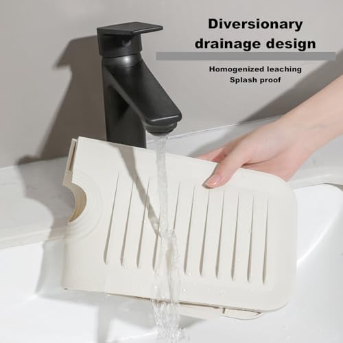 Kitchen Silicone Sink Splash Guard, 5° Slope Type Design Sink Mat,Sink Faucet Handle Drip Catcher Tray Mat Protectors,Sponge Holder and Bathroom Countertop Protect(include 1pcs extra storage mat)