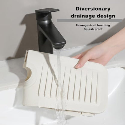 Kitchen Silicone Sink Splash Guard, 5° Slope Type Design Sink Mat,Sink Faucet Handle Drip Catcher Tray Mat Protectors,Sponge Holder and Bathroom Countertop Protect(include 1pcs extra storage mat)