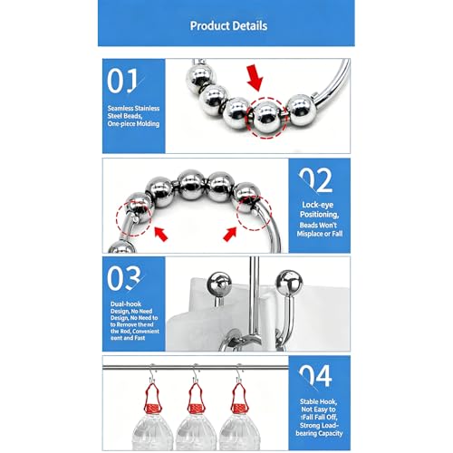 Shower Curtain Hooks Rings, Rust-Resistant Metal Double Glide, 6 Pack | Rust-Resistant Metal Double Glide Shower Hooks for Bathroom Shower Rods. 6 Pack. Use in bathrooms. For everyday styling.