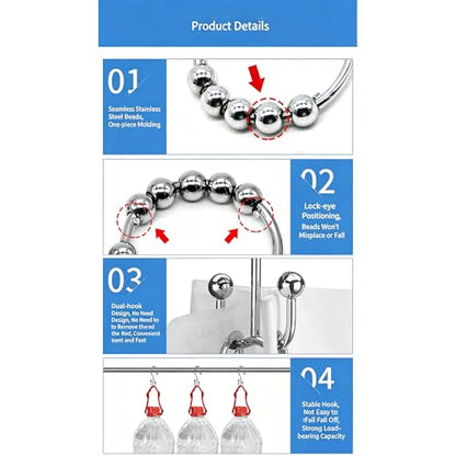 Shower Curtain Hooks Rings, Rust-Resistant Metal Double Glide, 6 Pack | Rust-Resistant Metal Double Glide Shower Hooks for Bathroom Shower Rods. 6 Pack. Use in bathrooms. For everyday styling.