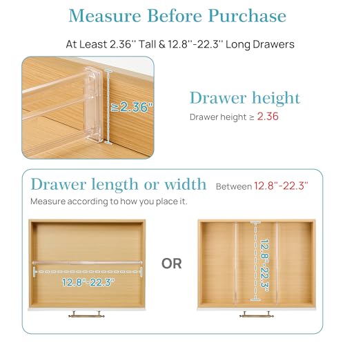 Vtopmart 2.36" Drawer Dividers with Expandable Inserts, 12.8"-22.3", 8 Pack | Adjustable Kitchen Drawer Organizer, Clear Organizer Separator for Flatware, Utensil, Cutlery, 8 Dividers with 14 Inserts - size: Short-2.36" with Inserts