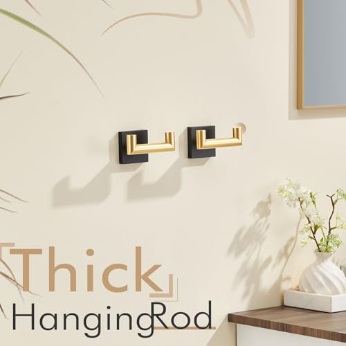 KOKOSIRI Robe Hooks Bath Towel Hooks Bathroom Hardware Double Coat Hooks Wall Mounted, Stainless Steel 2 Pack Black with Gold B1015GDK-P2 - color: Black Gold, size: 2 Pack