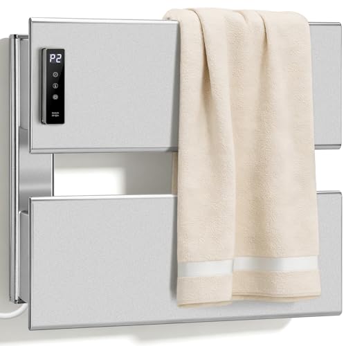 Wall Mounted Towel Warmer Rack with Adjustable Temperature (104-140°F) and Timer Control | Fast Heating Electric Towel Heater for Bathroom 18.11" x 13.11" Bluetooth & Wi-Fi App Control