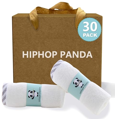 HIPHOP PANDA Soft Baby Washcloths, 2-Layer, 30 Pack Newborn Gift Set | Rayon Made from Bamboo | Absorbent Reusable Wipes for Delicate Skin | Newborn Gift Set | Registry Ready | Gray Stripe - color: Gray Stripe, size: 10x10 Inch - 30 Pack Gift Box Set