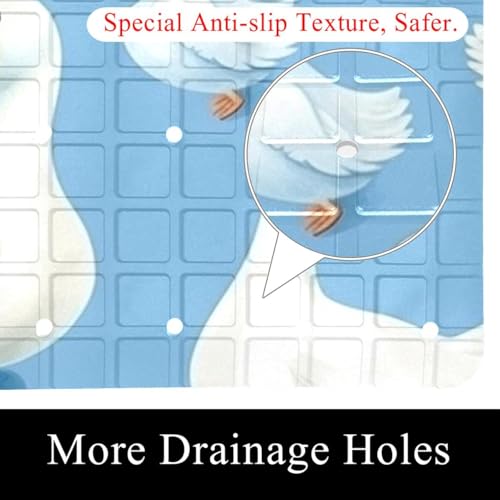 Shower Mat Non Slip 26.8 x 15.1 Inches, White Goose Pattern Bathtub Mat Shower Stall Mats with Suction Cups and Drain Holes, Non Slip Bath Mat for Tub for Elderly & Kids - color: Multi 14