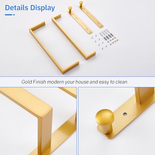 16 Inch Double Towel Bar for Bathroom with Hooks Stainless Steel Bath Towel Rack Wall Mounted Gold Finished - color: Gold, size: 16-Inch