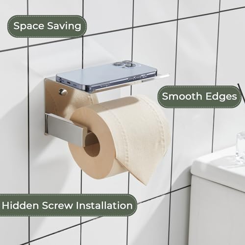 KOKOSIRI Toilet Paper Holder with Shelf Chrome Bathroom Toilet Roll Holder for Restroom T-304 Stainless Steel Wall Mounted, Polished Finish, B2010CH - color: Polished Chrome, size: With Shelf(1 Pack)