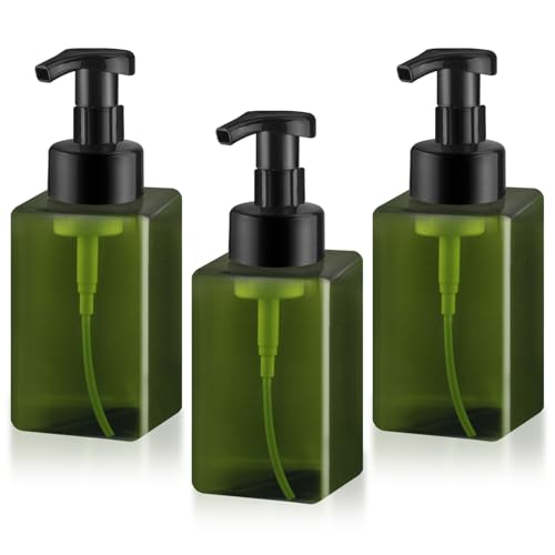 3 Pack Foaming Soap Dispenser Empty Plastic Foam Pump Bottle Refillable Foam Soap Bottle Dispenser for Shampoo Liquid Soap Face Wash (Green, 450ml/15oz) - color: Green, size: 450 ml