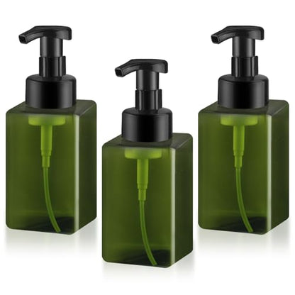 3 Pack Foaming Soap Dispenser Empty Plastic Foam Pump Bottle Refillable Foam Soap Bottle Dispenser for Shampoo Liquid Soap Face Wash (Green, 450ml/15oz) - color: Green, size: 450 ml