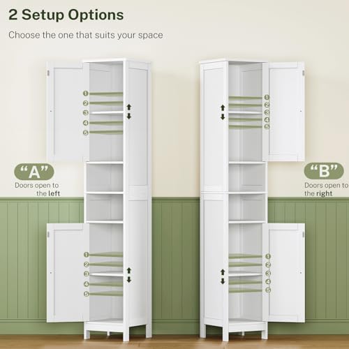 67" Tall Bathroom Cabinet with Adjustable Shelves and Doors, Narrow Bathroom Storage Cabinet for Small Space, Living Room, Entryway, Kitchen, White - color: White