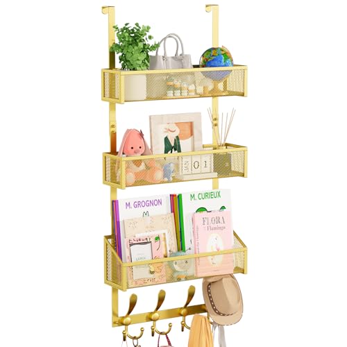 Kaiferty Over The Door Hooks Organizer, Coat Rack Over The Door Storage Hanger Towel Rack, Back of Door Storage Organizer for Bathroom,Bedroom,Kitchen,Office (Gold, 4-Tier) - color: Gold, size: 4-Tier