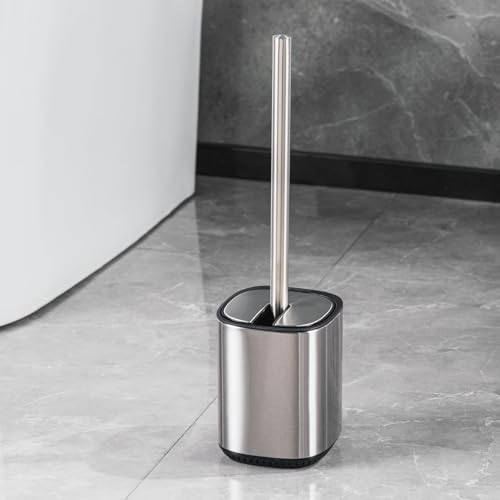 Toilet Brush and Holder Set Toilet Bowl Brush Stainless Steel Automatic Open lid Toilet Bowl Cleaner Brush Set Toilet Scrubber Kit Toilet Cleaning Brush for Bathroom - color: Stainless Steel