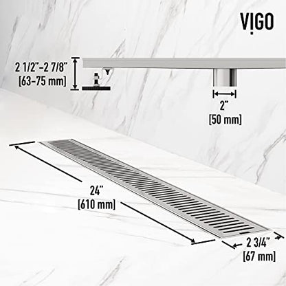 VIGO Elan 24 in. Linear Shower Drain in Brushed Nickel - VG07002BN - color: Brushed Nickel, size: 24 in.