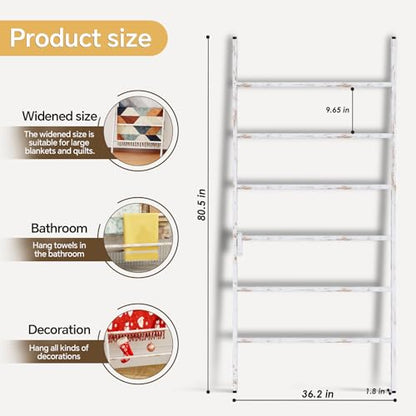 Delywh 6-Tier Wide Double Blanket Ladder Wood, Rustic Decorative Towel Rack for Big Blanket, Towel, Quilt, Clothes - Freestanding Blanket Holder Towel Ladder Decor Stand for Living Room, Bedroom