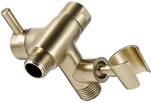 G-Promise Solid Metal Shower Head Diverter with Holder 3-Way | Spray Separately or Both, Adjustable-Angle Bracket, Anti-Leak, Smooth Knob Switch, Easy Install, Universal Replacement Part - color: Brushed Gold