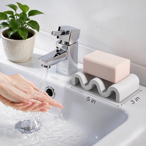 Diatomite Soap Dish Bar Soap Holder Wave Texture Sponge Tray, Light Grey | Quick Drying, Self Draining Design Helps Keep Bar Soap Dry for Bathroom Sink, Shower & Kitchen - color: Light Grey