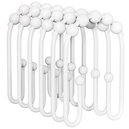 AmazerBath Shower Curtain Hooks White Metal Shower Curtain Rings Rust Proof, Double Sided Shower Curtain Hooks for Shower Curtain Liner Smooth Shower Hook Rings for Bathroom, Set of 12 - color: White, style: Modern