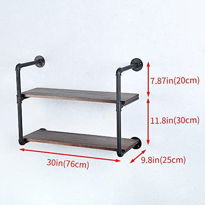 Industrial Pipe Shelves With Wood Planks,Rustic Pipe Shelving Wall Shelf | Metal Pipe Solid Pine Wood,Easy to Assemble,Wooden Board Thickness 0.78 In,For Bar Farmhouse Kitchen Office Bathroom,Bedroom - color: 2-layer, size: 30in