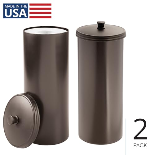 iDesign Freestanding Bathroom Toilet Paper Storage Holder, 2-Pack, Bronze | With Lid, Holds 3 Extra Rolls - color: Bronze, size: Pack of 2, style: Lid with Handle