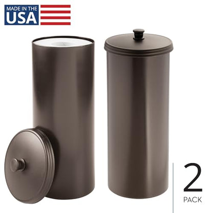 iDesign Freestanding Bathroom Toilet Paper Storage Holder, 2-Pack, Bronze | With Lid, Holds 3 Extra Rolls - color: Bronze, size: Pack of 2, style: Lid with Handle