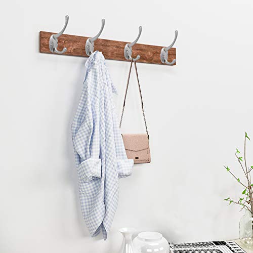 IBosins 12 Pack Silvery Double Coat Hooks Wall Mounted with 24 Screws | Retro Double Hooks Utility Hooks for Coat, Scarf, Bag, Towel, Key, Cap, Cup, Hat - color: Silver
