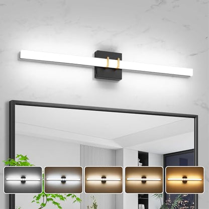 Modern Black and Brass Vanity Light Bar 32 Inch, 24W 5CCT Dimmable Bathroom Light Fixtures LED Wall Lighting Fixture - color: Black+Brass, size: 32 inch