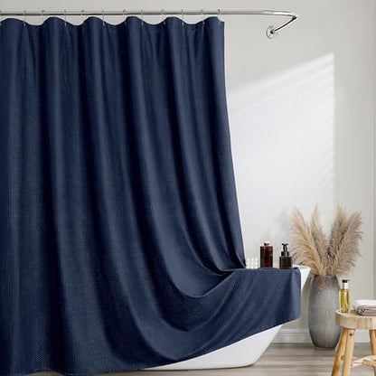 Extra Long Navy Blue Shower Curtain 96 Inch Long 1 Piece, Waffle Embossed Textured Fabric Shower Curtain for Bathroom Large Hotel, Water Resistant, Machine Washable, 72Wx96L Inches - color: Navy Blue, size: 72"W x 96"L (Pack of 1)