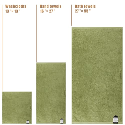 18-Piece Cotton Bath Towel Set with Hanging Loops for Bathroom, Green | Stock-up towel set for family bathrooms, guest baths, multi-bath homes, and wash-day rotation, OEKO-TEX certified, easy care - color: A05: Green