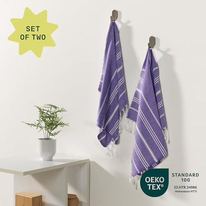 WETCAT Turkish Hand Towels with Hanging Loop, Set of 2 (20" x 30") 100% Turkish Cotton, Pre-Washed, Quick Drying, for Kitchen or Bathroom - Dark Purple - color: Dark Purple