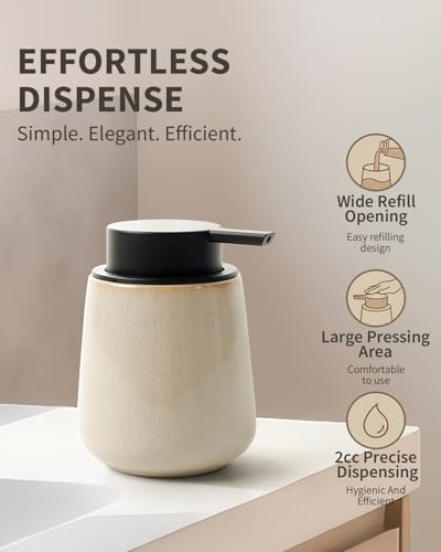 BosilunLife Ceramic Soap Dispenser - Dish Soap Dispenser for Bathroom 12Oz | Refillable Liquid Hand Wash Dispenser for Essential Oil, Lotion Soap, Greige with Speckle - color: Greige