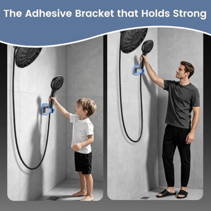 FEELSO Shower Head with Handheld Spray, 8" High Pressure Rain Showerhead | 7+8 Modes Dual Shower Head, Anti-Clog Nozzles, 71” Shower Hose Extra Long, Adjustable Holder, Shower Separately or Together - color: Matte Black