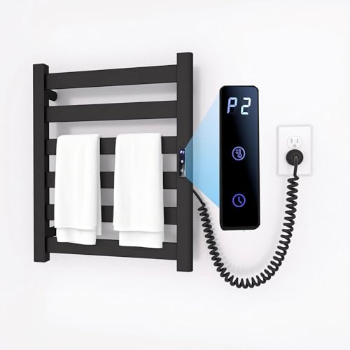 6-Bar Wall Mounted Towel Warmer Rack, Electric Heated Towel Rack for Bathroom, Fast Heating & Constant Temperature, Built-in Timer & Adjustable Temp, Plug-in, Matte Black - color: Black, size: 6-Bars
