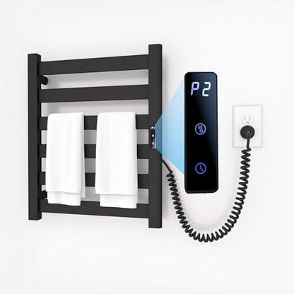 6-Bar Wall Mounted Towel Warmer Rack, Electric Heated Towel Rack for Bathroom, Fast Heating & Constant Temperature, Built-in Timer & Adjustable Temp, Plug-in, Matte Black - color: Black, size: 6-Bars