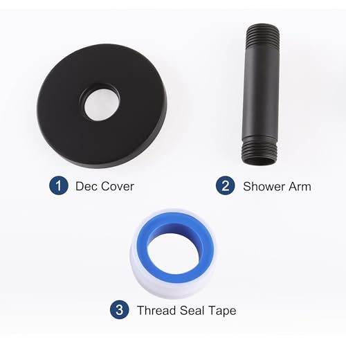 Straight Shower Arm with Flange, Ceiling Mount 3" Pipe, Matte Black | Neck Replacement, For High Pressure Fixed Rain Shower Head, 1/2" NPT, G1/2 - color: Round Matte Black 3 Inch