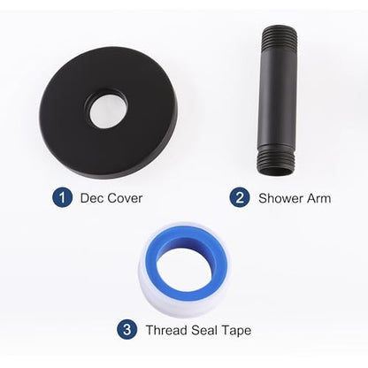 Straight Shower Arm with Flange, Ceiling Mount 3" Pipe, Matte Black | Neck Replacement, For High Pressure Fixed Rain Shower Head, 1/2" NPT, G1/2 - color: Round Matte Black 3 Inch