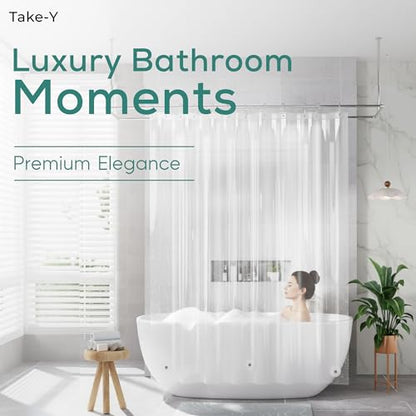 Clear Shower Curtain Liner, Premium PEVA, 72"x72", Waterproof with Rustproof Grommets, Weighted, Quick Dry, Modern Style, 12 Hooks Included, Lightweight Standard Size,Odorless Plastic