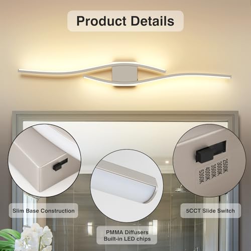 Joossnwell Bathroom Vanity Light Modern Bathroom Lighting Fixture Over Mirror Brushed Nickel 5CCT Dimmable Led Bath Vanity Light Bar 31.5 Inch - color: Brushed Nickel, size: 31.5 inch long