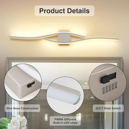 Joossnwell Bathroom Vanity Light Modern Bathroom Lighting Fixture Over Mirror Brushed Nickel 5CCT Dimmable Led Bath Vanity Light Bar 31.5 Inch - color: Brushed Nickel, size: 31.5 inch long
