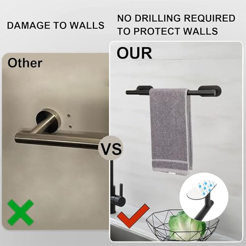 Towel Bar,Adjustable 16-24" Towel Rack,SUS304 Stainless Steel Bathroom Towel Holder,No Drill,Self Adhesive & Wall Mounted for Bathroom Kitchen Hand Towel Holder Cloths(Matte Black) (Black) - color: Black