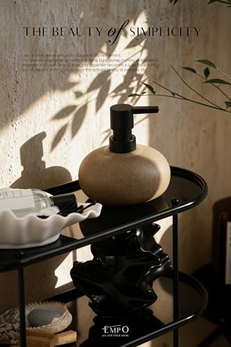 EMPO Ceramic Hand Soap Dispenser with Matte Black Pump, Stone-Textured Wabi-Sabi Liquid Dispenser for Bathroom Vanity and Kitchen Sink (300ml/10.14oz) - size: 300 ml