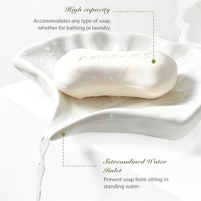 Ceramic Soap Holder, Seashell Self-Draining Soap Tray for Sink, Bathroom, Shower, Small Elegant Glazed Soap Dish, Easy to Clean (White) - color: White