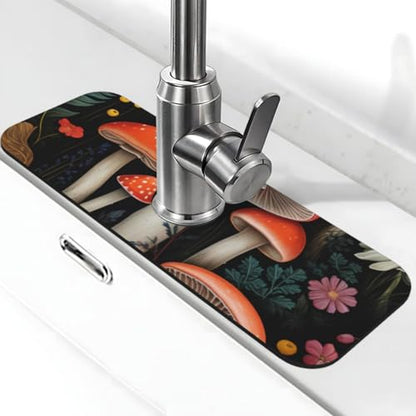 Diatomite Fast Drying Mushroom Faucet Mat for Kitchen Sink & Bathroom Counter,Super Absorbent Water Sink Protectors Prevent Moisture Buildup,Sink Splash Guard 15×5.5 Inch - color: Mushroom