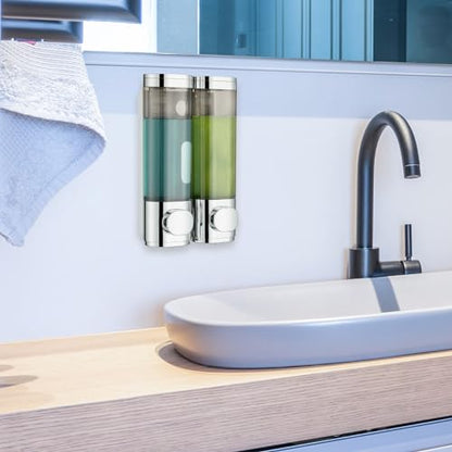 Pollock Pollock Shampoo and Conditioner Dispenser Wall Mounted | Shower Soap Dispenser 2 Chamber No Drill, Shampoo Dispenser for Shower, Body Wash Dispenser for Bathroom, Large Capacity - color: Silver Dg2 Chamber