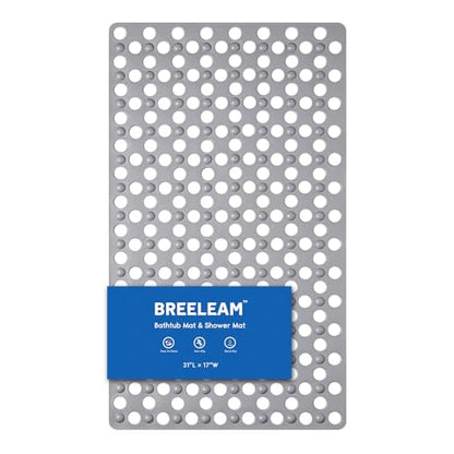 Non Slip Bathtub Mat and Shower Mat 31x17 inch,Bath Mat with Quick Dry Drain Holes and Suction Cups, Soft Comfortable Safe Bathroom Mat for Bath Tub, Floor, Tile (Grey) - color: Grey
