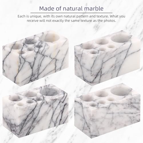 Natural Marble Toothbrush Holder, Lilac, 6 Slots | Large Bathroom Organizer Countertop, Ventilation Design, Stone Toothbrush and Toothpaste Stand, Non-Slip Silicone Pads - color: Lilac, size: 6 Slots
