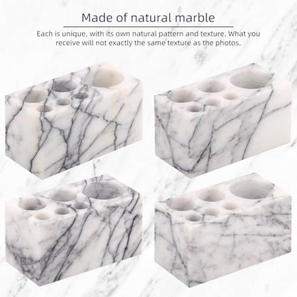 Natural Marble Toothbrush Holder, Lilac, 6 Slots | Large Bathroom Organizer Countertop, Ventilation Design, Stone Toothbrush and Toothpaste Stand, Non-Slip Silicone Pads - color: Lilac, size: 6 Slots
