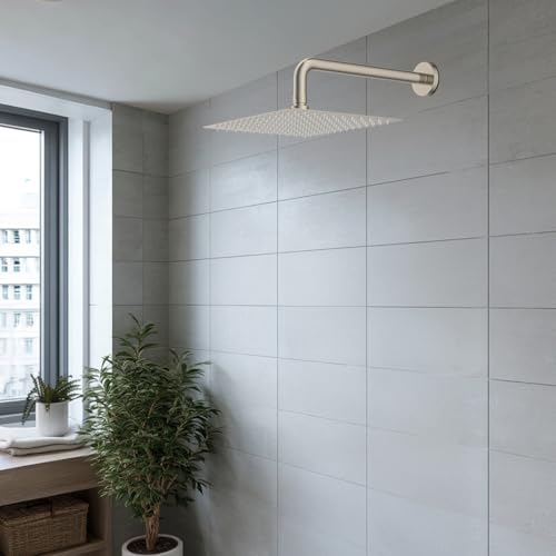 Hibbent All Metal 12 Inch Shower Head, High Pressure Stainless Steel Rain Showerheads, Ultra-thin Bathroom Rainfall Showerhead, Adjustable Brass Ball Joint, Silicone Nozzles, Brushed Nickel - color: Brushed Nickel, size: 12 Inch