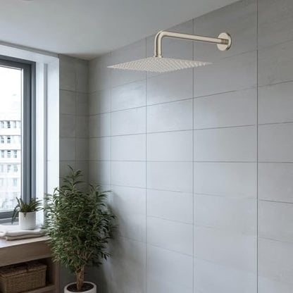 Hibbent All Metal 12 Inch Shower Head, High Pressure Stainless Steel Rain Showerheads, Ultra-thin Bathroom Rainfall Showerhead, Adjustable Brass Ball Joint, Silicone Nozzles, Brushed Nickel - color: Brushed Nickel, size: 12 Inch